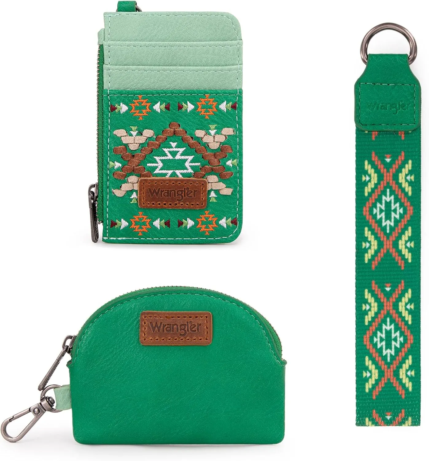 Wrangler Western Keychain Wristlet Wallets for Women Retro Dual Pouch Wristlet Credit Card Holder Wallet with Zipper Pocket WG2214-W0051LGN