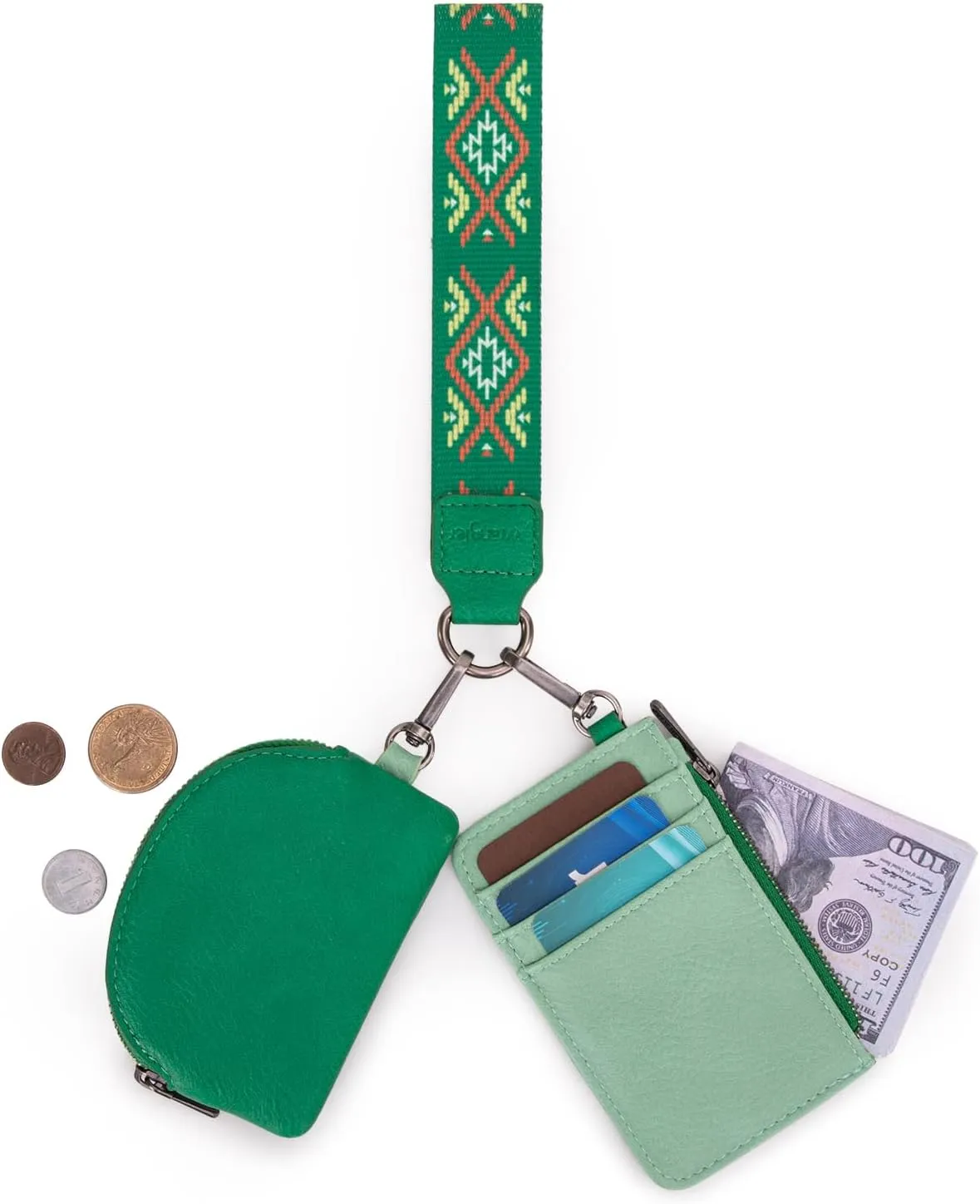 Wrangler Western Keychain Wristlet Wallets for Women Retro Dual Pouch Wristlet Credit Card Holder Wallet with Zipper Pocket WG2214-W0051LGN