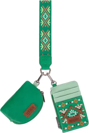 Wrangler Western Keychain Wristlet Wallets for Women Retro Dual Pouch Wristlet Credit Card Holder Wallet with Zipper Pocket WG2214-W0051LGN