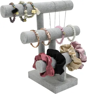 Wudygirl Ice Velvet Bracelet Display Stand with 3 Tier T-Bar Removable Bangle Holder Organizer for Bracelet Necklace Watch Hair Ties(Ice Velvet)