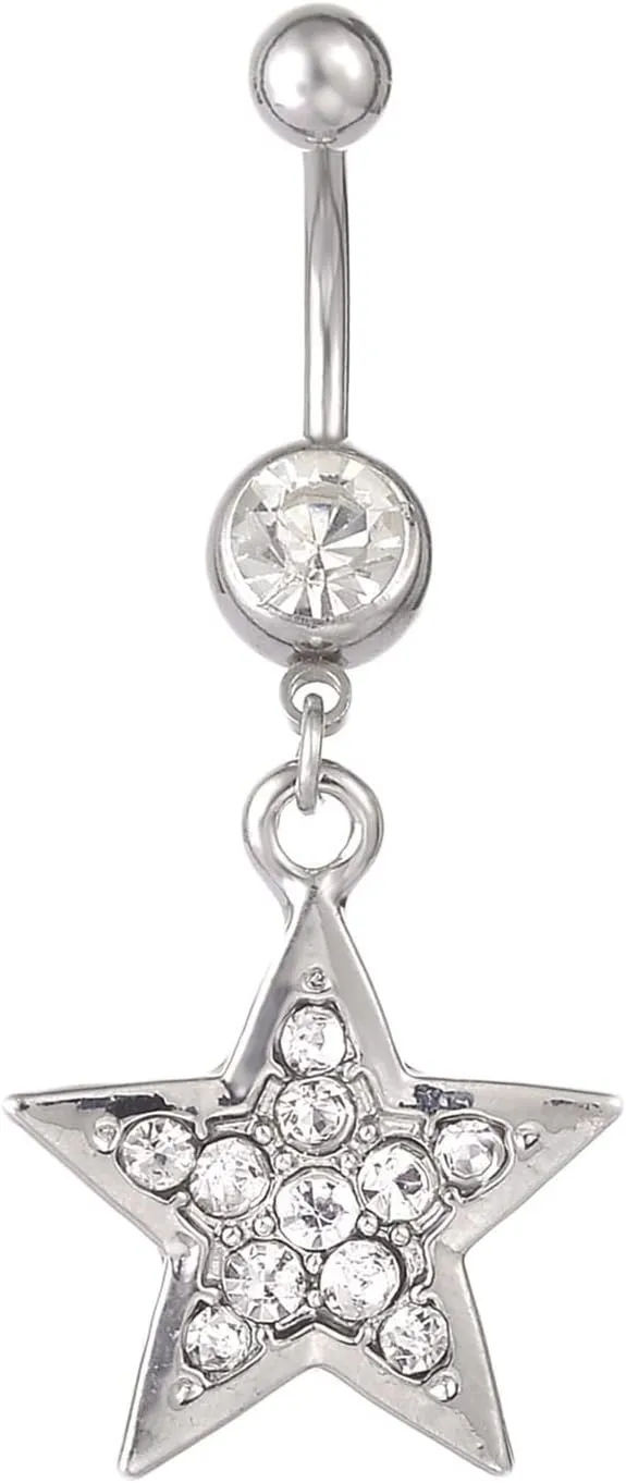 Wycian Belly Piercing Jewelry, Steel Piercing Jewelry Cubic Zirconia Lake Blue Star 5G for Women Girls Body Piercing Jewelry