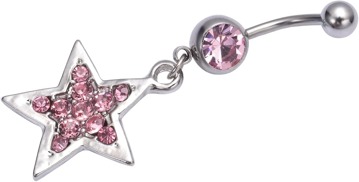 Wycian Belly Piercing Jewelry, Steel Piercing Jewelry Cubic Zirconia Lake Blue Star 5G for Women Girls Body Piercing Jewelry