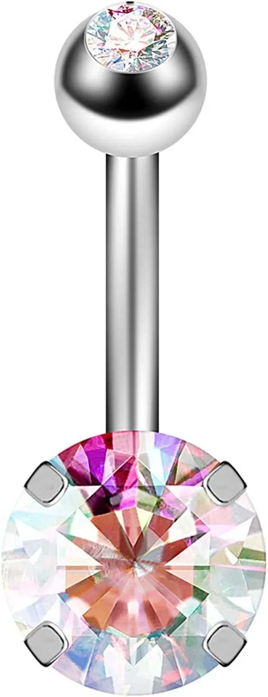 Wycian Navel Rings, Stainless Steel Belly Piercing Jewelry Belly Button Rings for Women Round Opal Belly Ring Style F