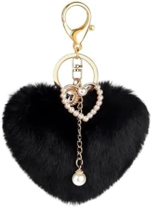 XAM Funny Heart Plush Keychain Cute Faux Fur Pom Pom Key Chains for Purse Backpacks Car Key Gift for Women