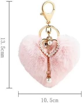 XAM Funny Heart Plush Keychain Cute Faux Fur Pom Pom Key Chains for Purse Backpacks Car Key Gift for Women