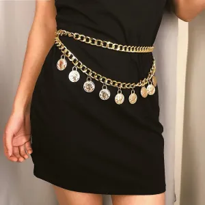 Xerling Coin Tassel Belly Chain Dangling Coin Waist Chain for Women Girls Adjustable Chunky Body Chains Layered Jewelry (Gold)