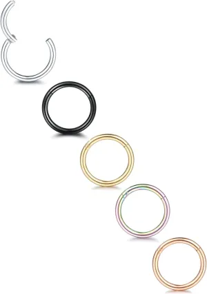 Xpircn Nose Rings 20G 18G 16G 14G Lip Septum Rings 316L Surgical Steel Tragus Daith Cartilage Earrings for Women Nose Ring Hoop Hinged Segment Ring Nose Piercing Jewelry
