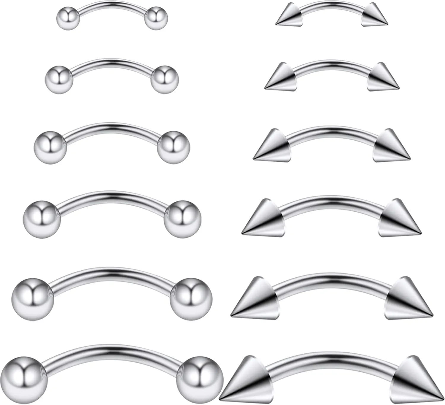Yaalozei 16G 14G Eyebrow Rings Rook Piercing Jewelry Surgical Steel Curved Barbells Snake Eye Tongue Rings Vertical Lip Belly Rings Cartilage Helix Daith Earrings Piercing Jewelry for Women Men