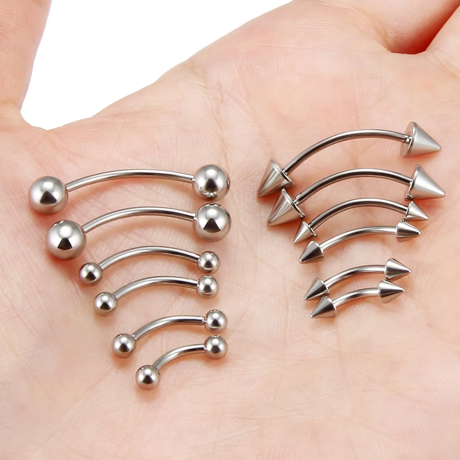 Yaalozei 16G 14G Eyebrow Rings Rook Piercing Jewelry Surgical Steel Curved Barbells Snake Eye Tongue Rings Vertical Lip Belly Rings Cartilage Helix Daith Earrings Piercing Jewelry for Women Men