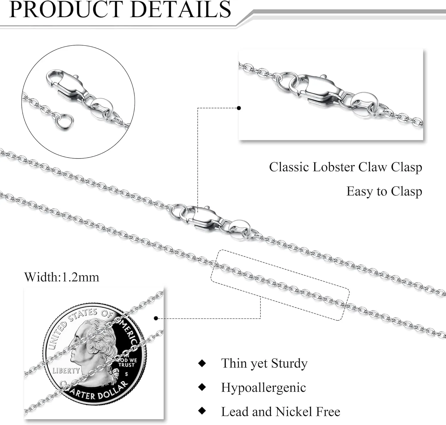 YADOCA 3Pcs Stainless Steel Necklace for Women Men - 1mm 1.2mm Snake Box Cable Chain - Thin & Sturdy Long Lobster Clasp Silver Tone 16-30 Inch