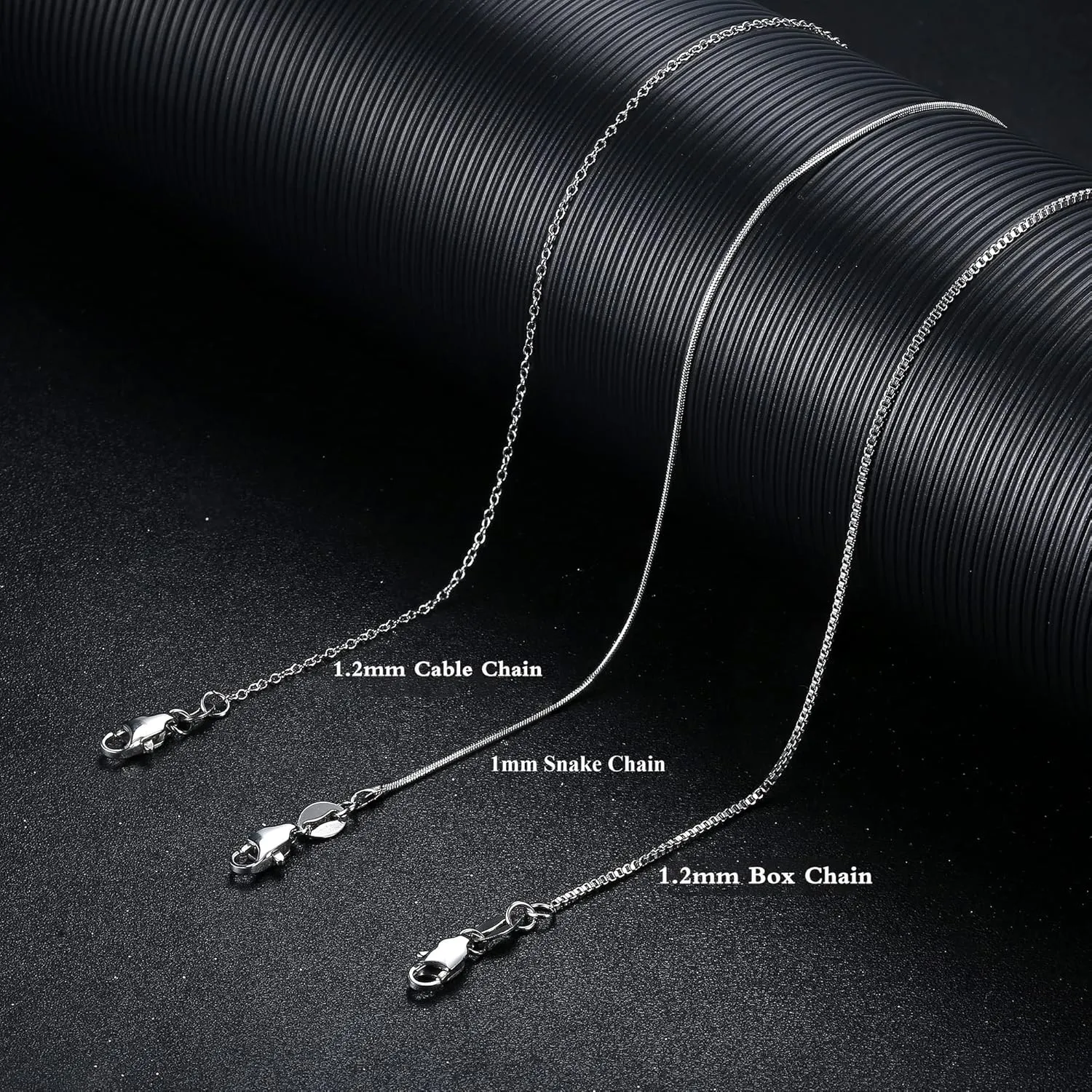 YADOCA 3Pcs Stainless Steel Necklace for Women Men - 1mm 1.2mm Snake Box Cable Chain - Thin & Sturdy Long Lobster Clasp Silver Tone 16-30 Inch