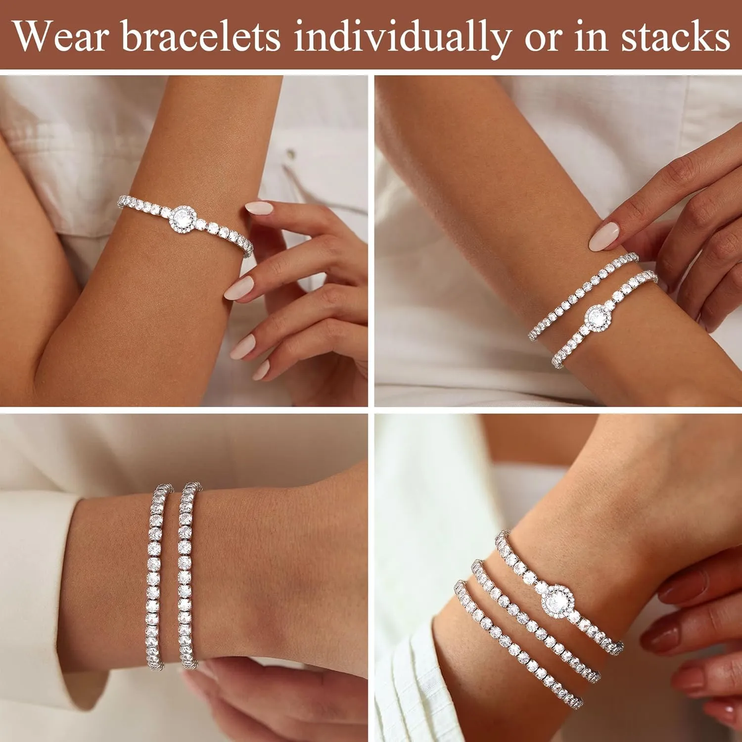 YADOCA Tennis Bracelets For Women - Silver Plated Bracelet Stack Cubic Zirconia CZ Diamond Adjustable Stackable Bracelets Set For Prom Wedding Jewelry Gift 3Pcs