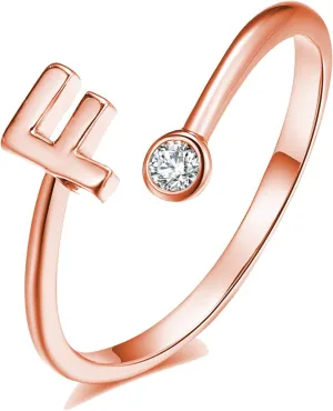 YANCHUN Rose Gold Initial Ring for Women Adjustable CZ Letter Knuckle Rings for Girls
