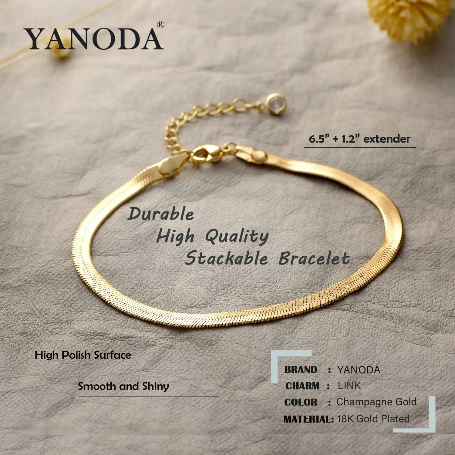 Yanoda Gold Filled Bracelet Set: 18K Gold Plated Dainty Chain Link Bracelets for Women - Handmade Layering Stacking Gift