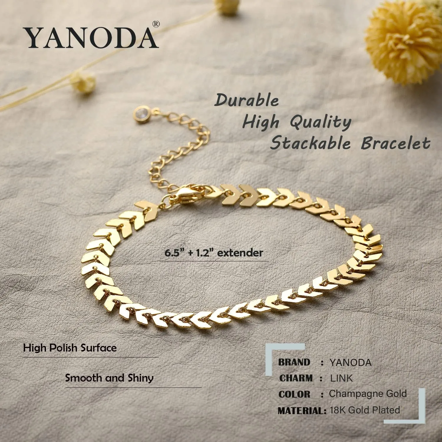 Yanoda Gold Filled Bracelet Set: 18K Gold Plated Dainty Chain Link Bracelets for Women - Handmade Layering Stacking Gift