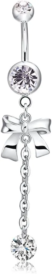 YAZILIND Body Jewelry Women Long Dangle Bowknot Navel Ring Platinum Plated Body Belly Chains Piercing