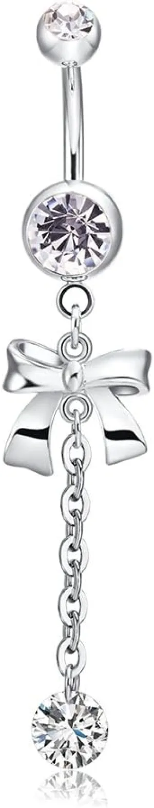 YAZILIND Body Jewelry Women Long Dangle Bowknot Navel Ring Platinum Plated Body Belly Chains Piercing