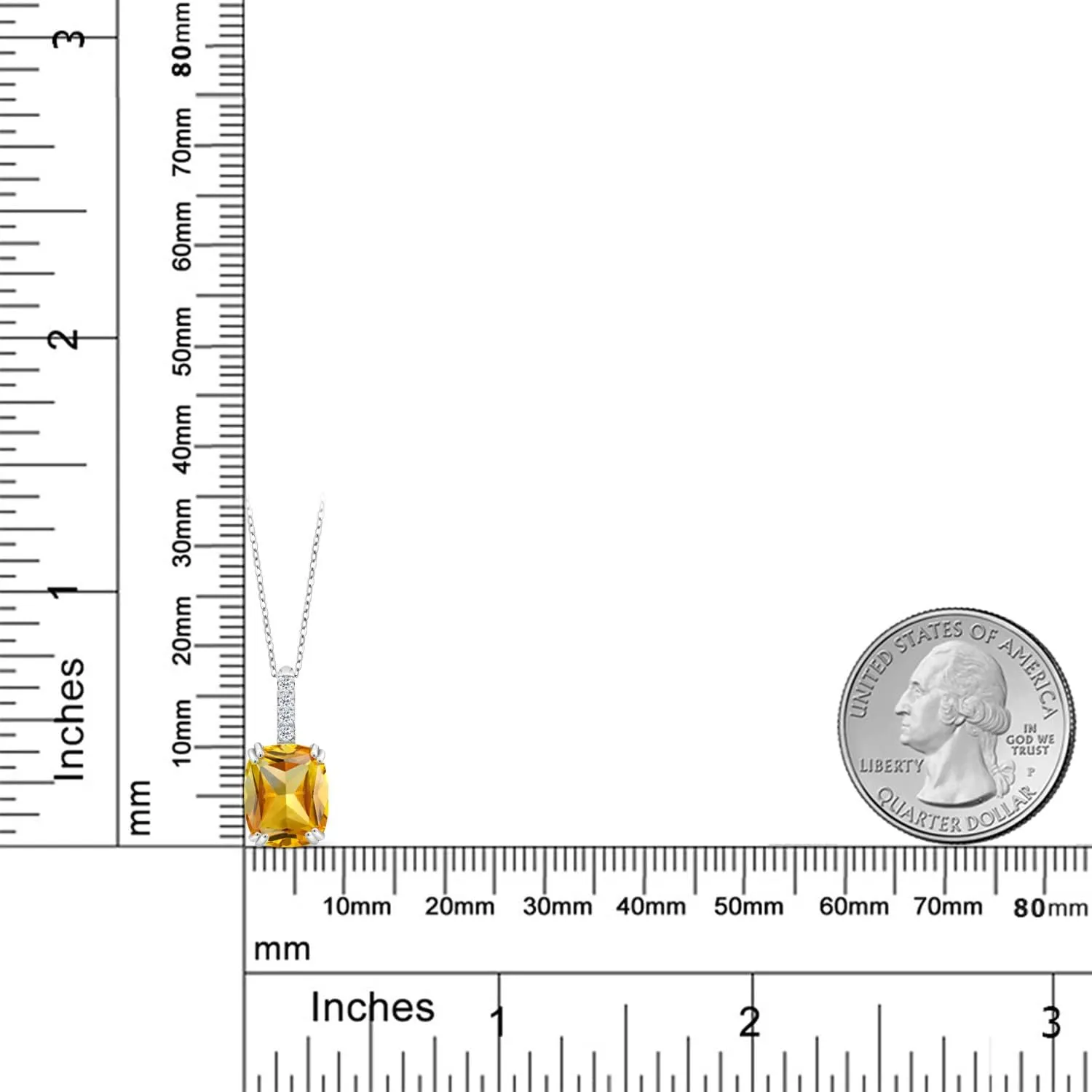 Yellow Citrine and Gemstone Birthstone Pendant Necklace for Women | 925 Sterling Silver | Cushion Cut 10X8MM with 1.5MM Round Accent | 18-Inch Chain | Fine Jewelry Gifts for Her Mom Women Wife