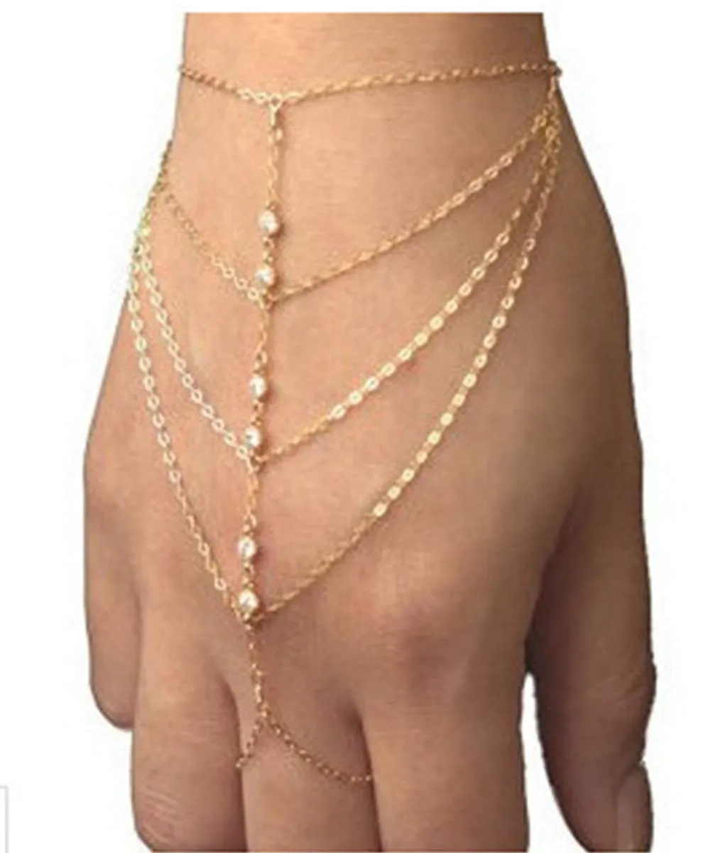 YERTTER Dainty Hand Chain Tassel Crystal Bracelet Slave Finger Ring Hand Harness Hand Jewelry for Teen Girls