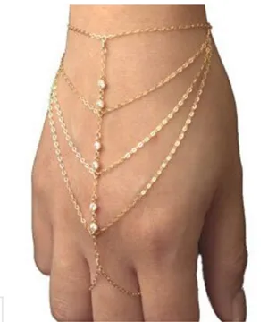 YERTTER Dainty Hand Chain Tassel Crystal Bracelet Slave Finger Ring Hand Harness Hand Jewelry for Teen Girls