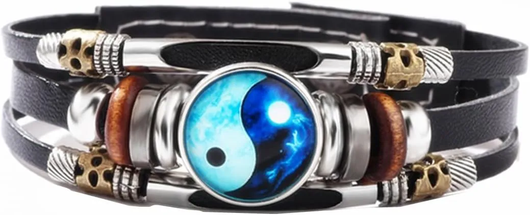 Yin Yang Bracelets Braided Woven Surfer Cuff Rope Wristband for Men Women