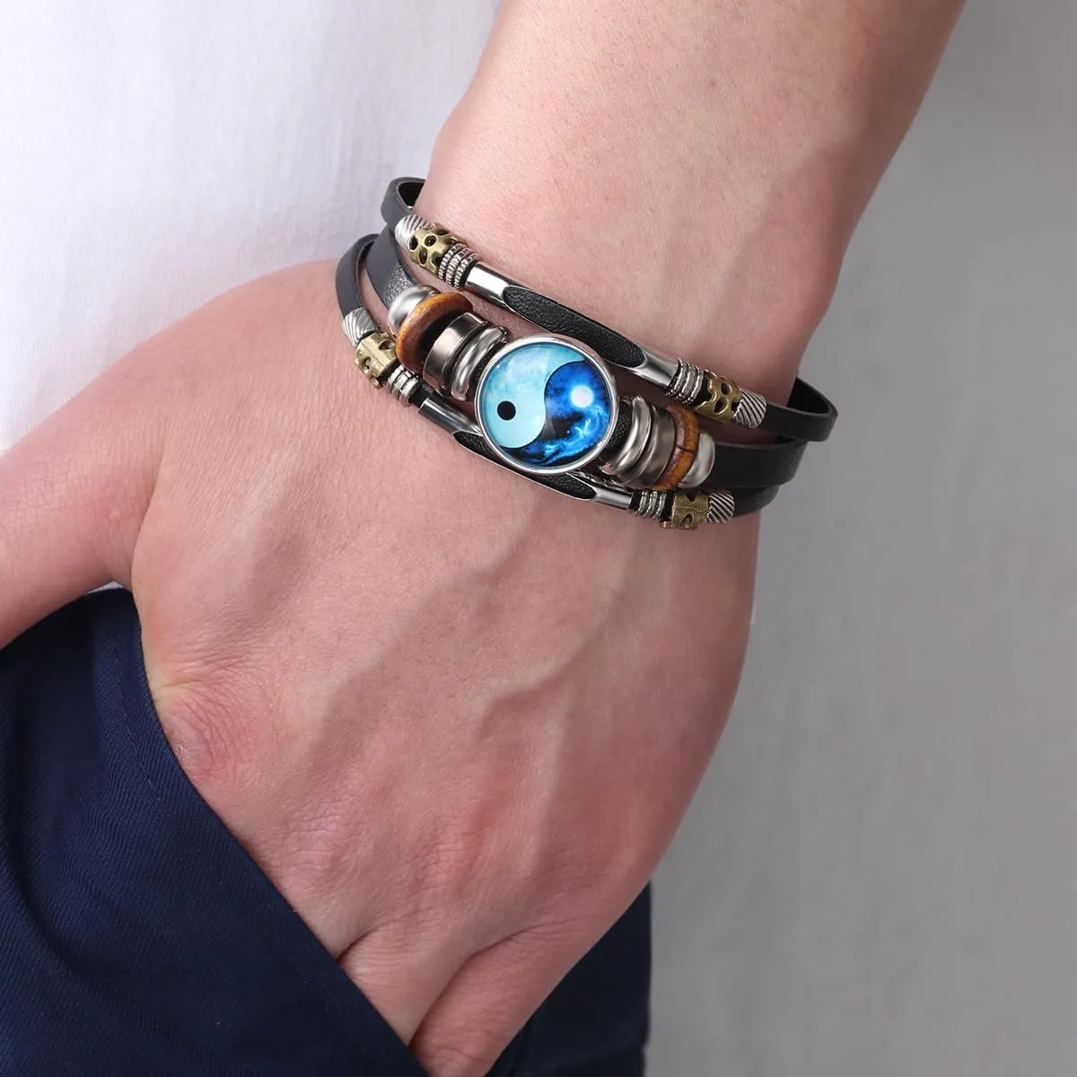 Yin Yang Bracelets Braided Woven Surfer Cuff Rope Wristband for Men Women