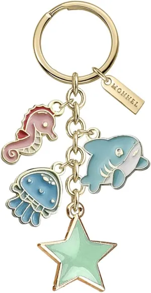 Z622 Little Shark Seahorse Jellyfish Star Charms Pendants Keyring Keychain with Velvet Bag for Women