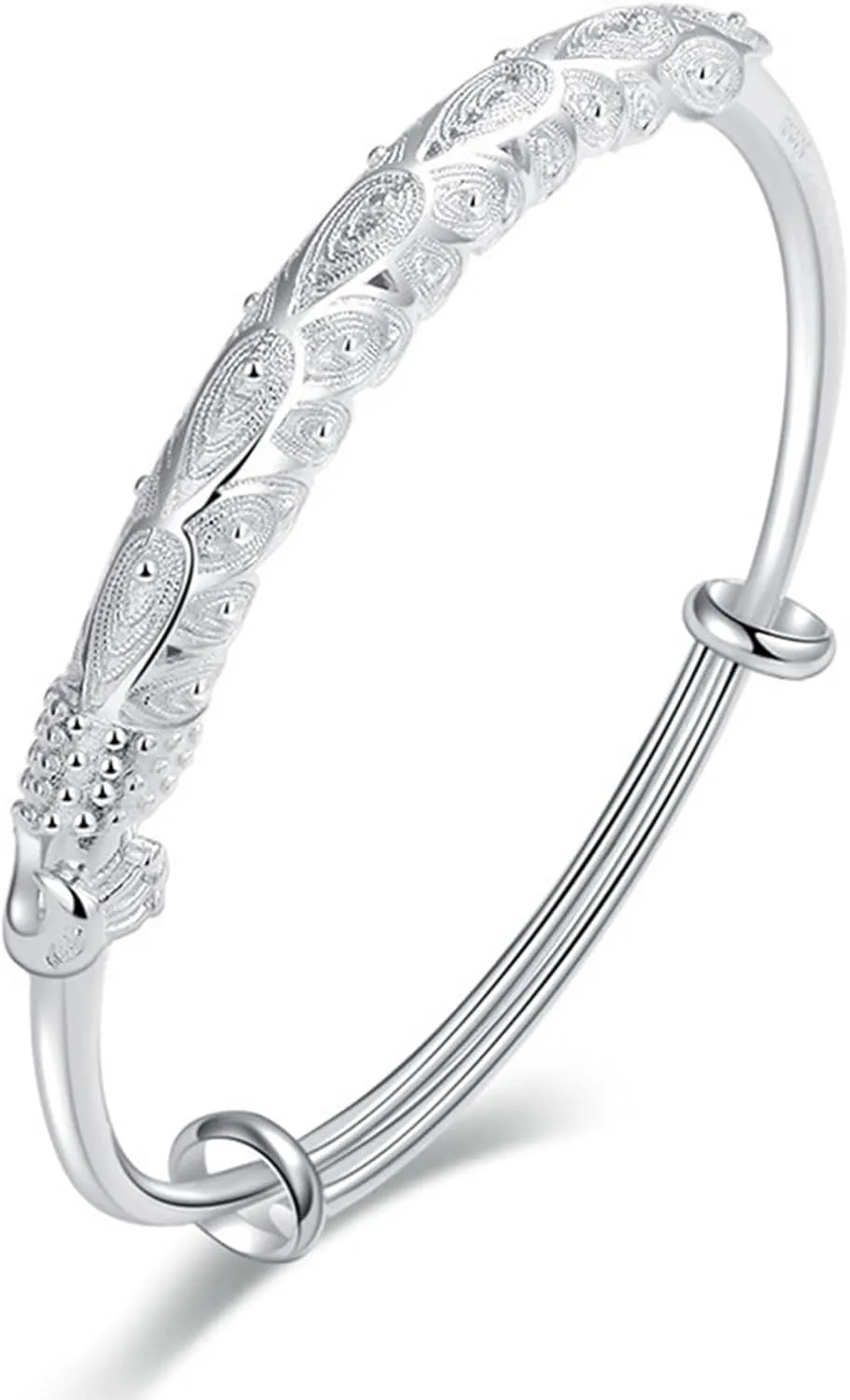 ZHOUYF Silver Bangle Bracelets for Women, Fashion 925 Sterling Silver Bracelet Womens Adjustable Simple Cuff Bangles Jewelry for Wife Valentine Mothers Day Friendship Gift