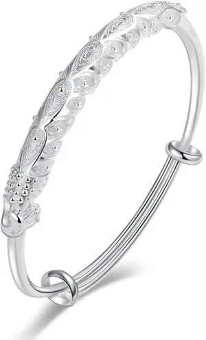 ZHOUYF Silver Bangle Bracelets for Women, Fashion 925 Sterling Silver Bracelet Womens Adjustable Simple Cuff Bangles Jewelry for Wife Valentine Mothers Day Friendship Gift