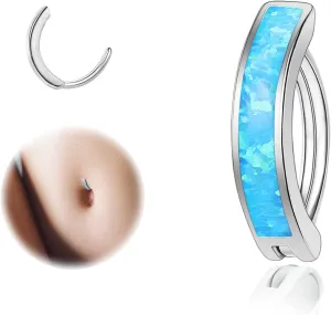 ZS 14G Clicker Belly Button Rings for Women, 925 Sterling Silver Opal Belly Barbell Piercing Reverse Curved Navel Barbell Body Jewelry