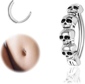 ZS 14G Skull Clicker Belly Button Rings for Women, 925 Sterling Silver Punk Belly Barbell Piercing Reverse Curved Navel Barbell Body Jewelry